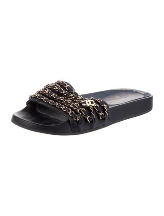 Chanel Interlocking CC Logo Leather Slides