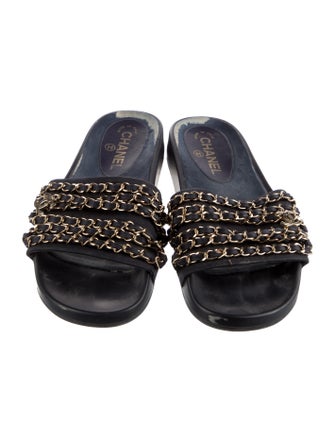 Chanel Interlocking CC Logo Leather Slides