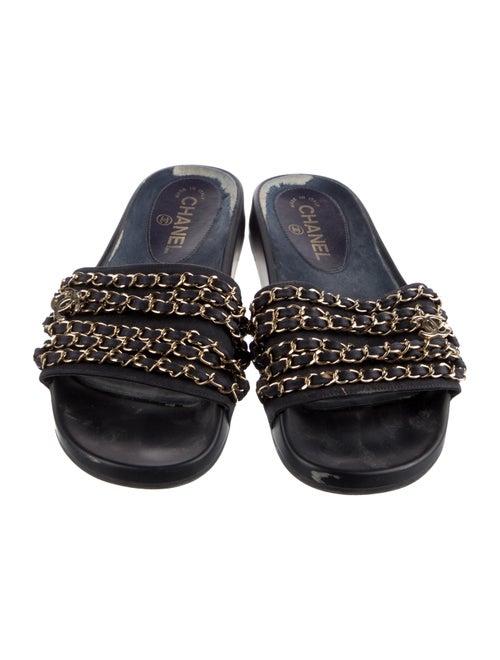 Chanel Interlocking CC Logo Leather Slides