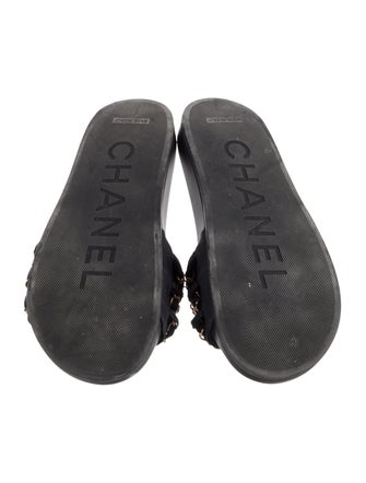 Chanel Interlocking CC Logo Leather Slides