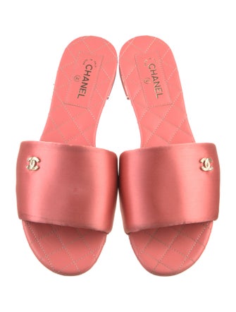 Chanel Interlocking CC Logo Satin Slides