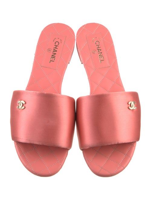 Chanel Interlocking CC Logo Satin Slides