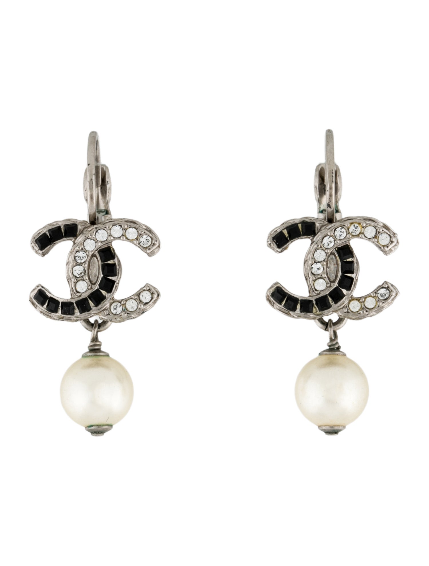 Chanel Faux Pearl & Strass CC Drop Earrings