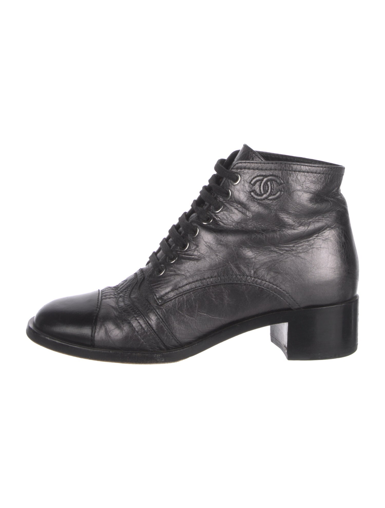 Chanel Interlocking CC Logo Leather Combat Boots