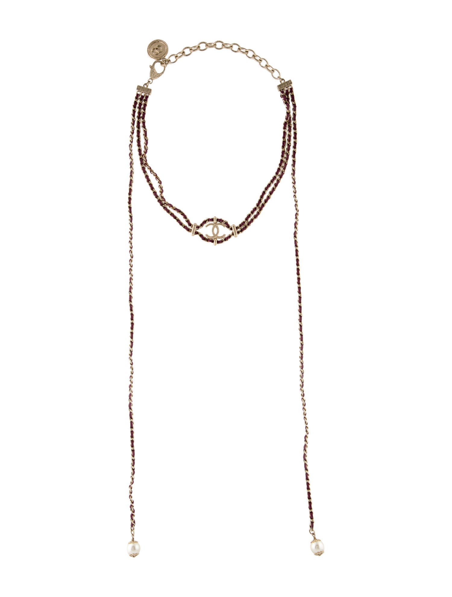 Chanel Faux Pearl & Leather CC Choker Necklace