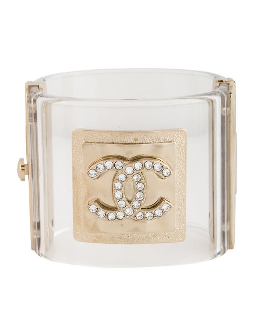 Chanel 2023 Strass & Resin CC Hinged Bangle Bracelet
