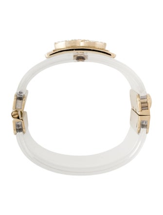 Chanel 2023 Strass & Resin CC Hinged Bangle Bracelet