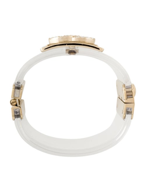 Chanel 2023 Strass & Resin CC Hinged Bangle Bracelet