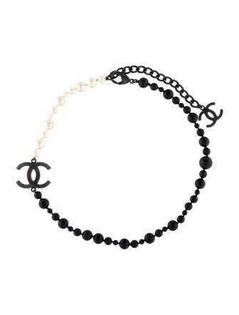 Chanel Faux Pearl & Resin CC Collar Necklace