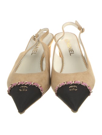 Chanel Interlocking CC Logo Suede Slingback Pumps