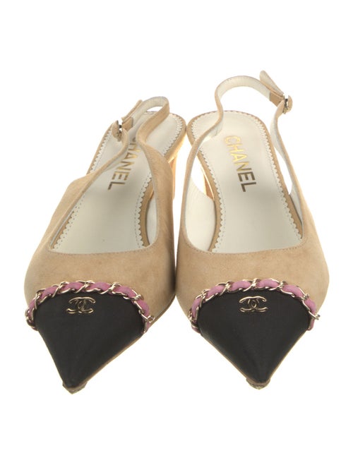 Chanel Interlocking CC Logo Suede Slingback Pumps