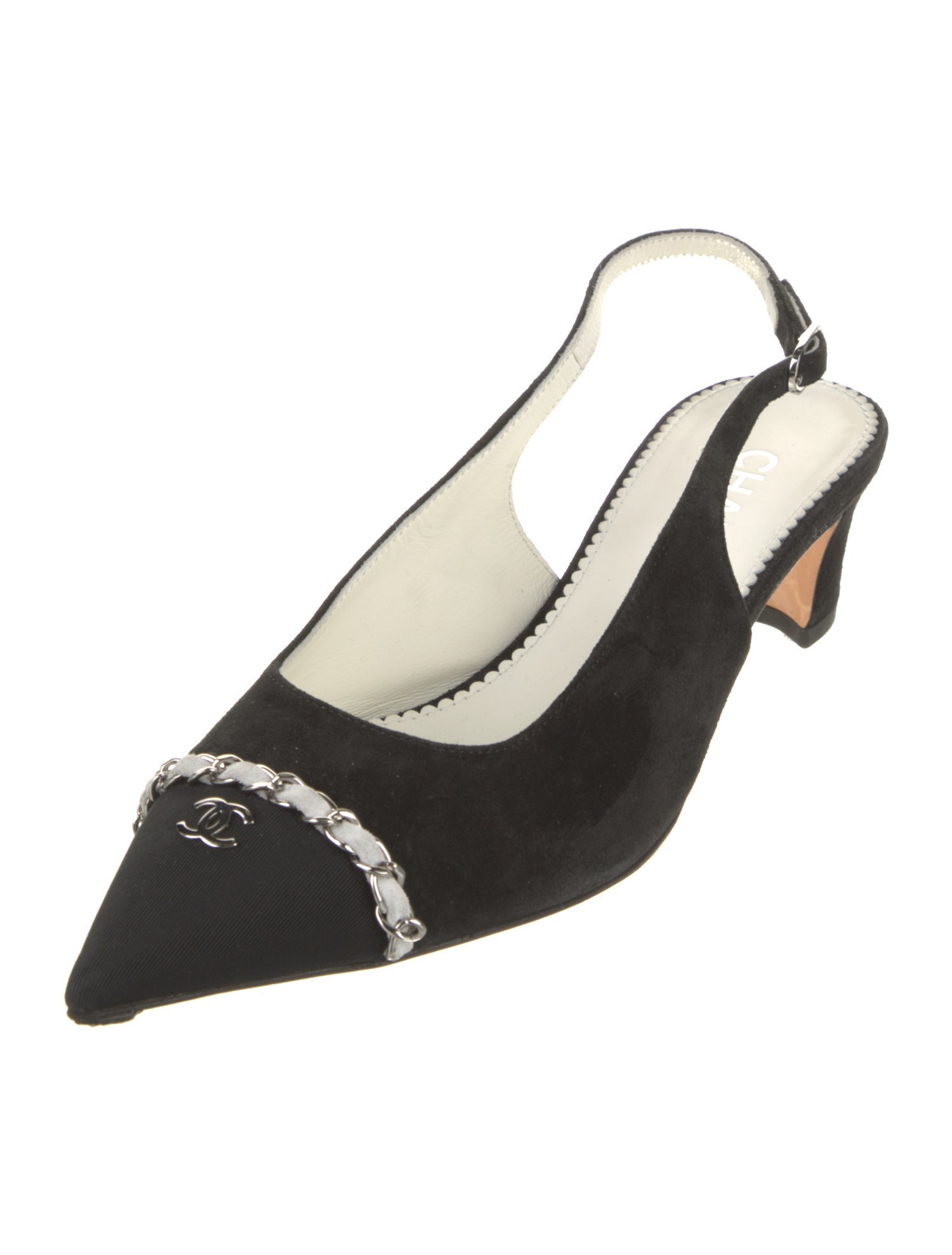 Chanel Interlocking CC Logo Suede Slingback Pumps