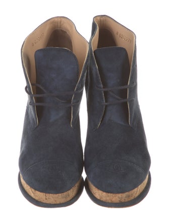 Chanel Interlocking CC Logo Suede Lace-Up Boots