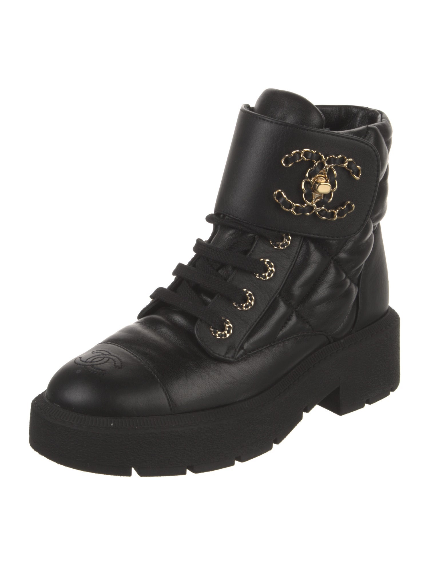 Chanel 2024 Interlocking CC Logo Combat Boots