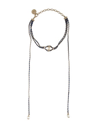 Chanel Faux Pearl & Leather CC Choker Necklace