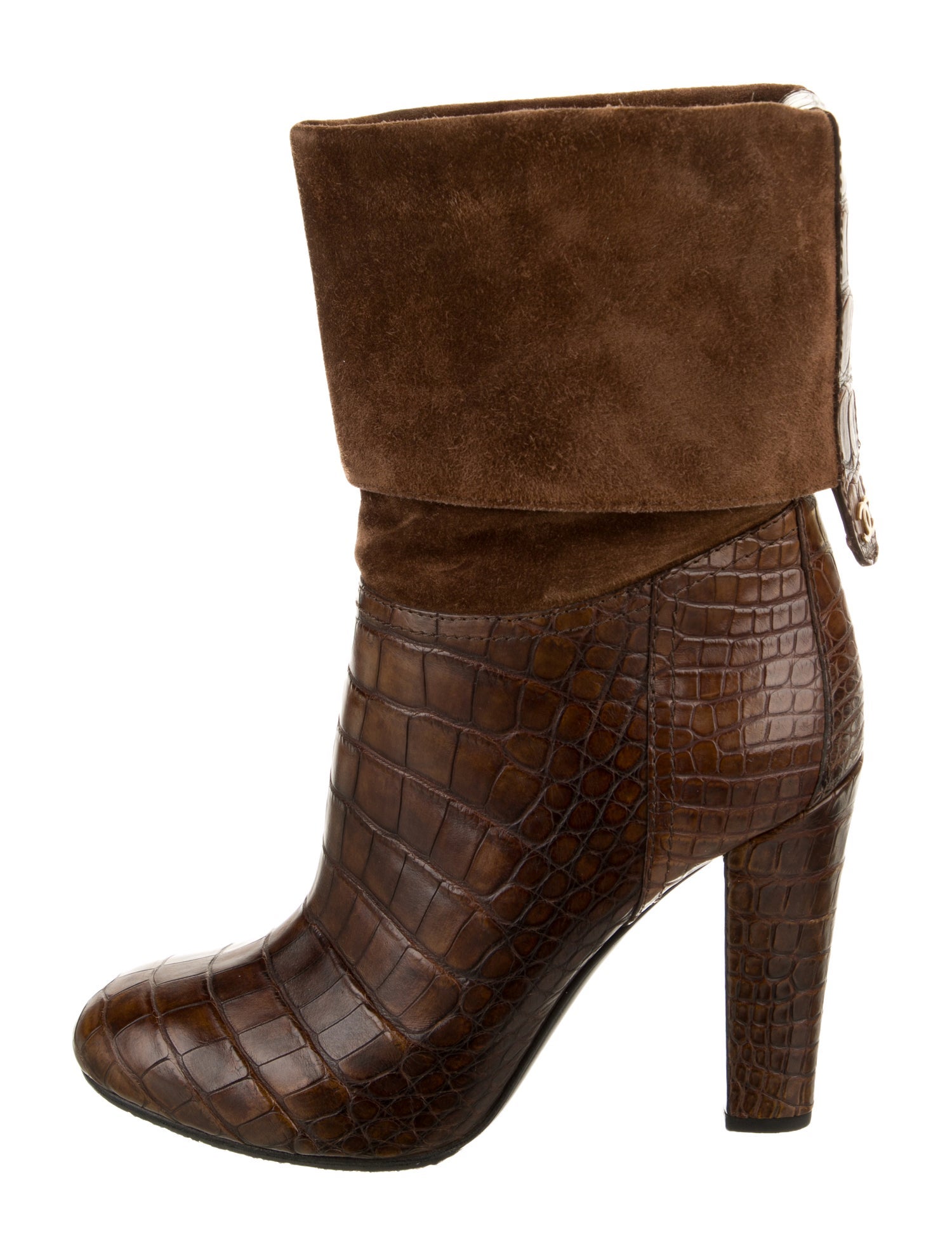 Chanel Interlocking CC Logo Embossed Leather Boots