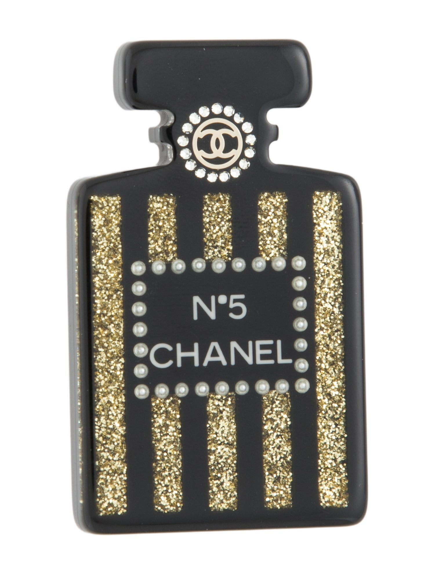 Chanel Faux Pearl, Strass & Resin CC Perfume Bottle Brooch