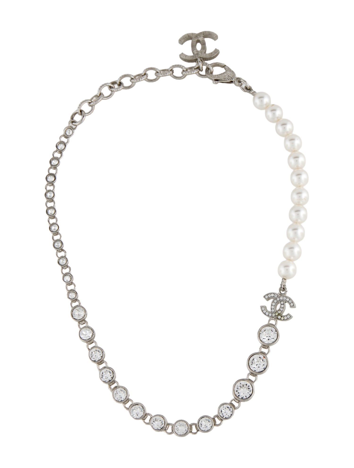 Chanel 2023 Faux Pearl & Strass CC Choker Necklace