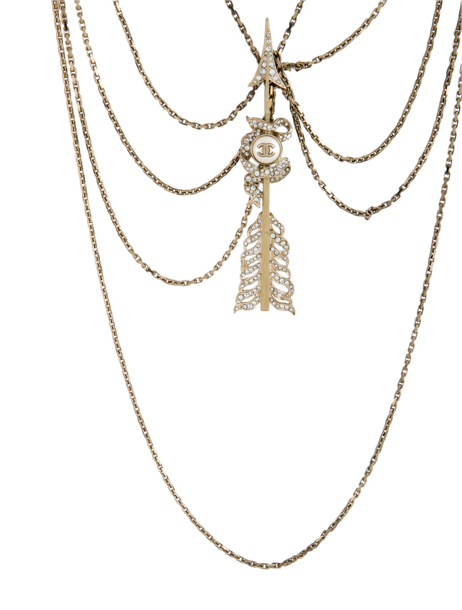 Chanel Faux Pearl & Strass CC Station Arrow Multistrand Necklace