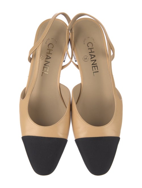 Chanel Interlocking CC Logo Leather Slingback Flats