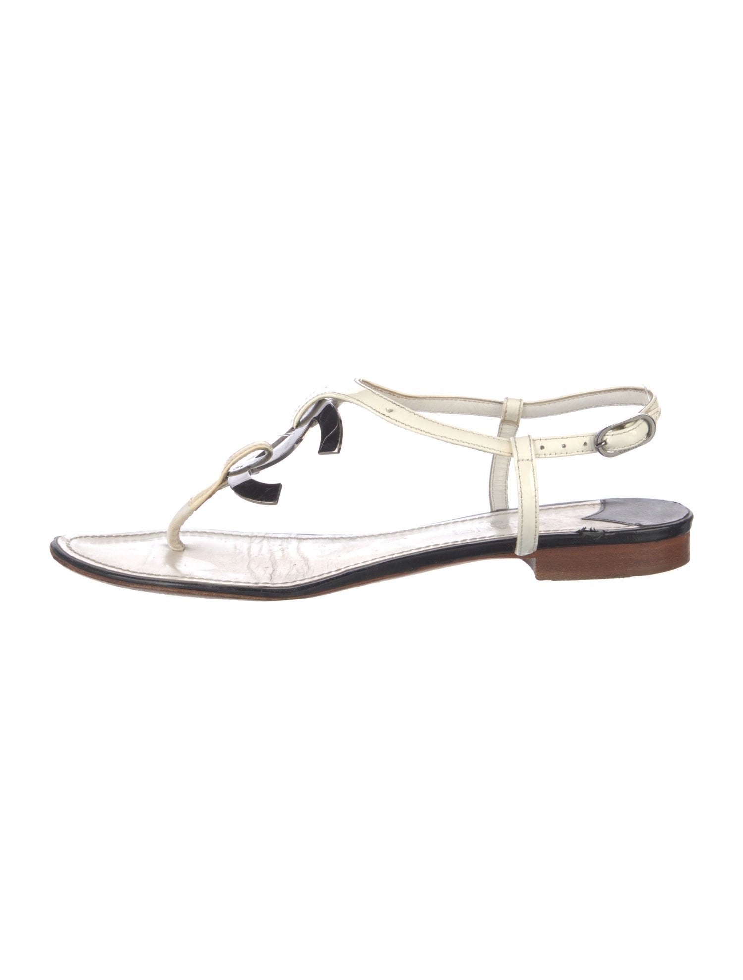 Chanel Interlocking CC Logo Patent Leather Sandals