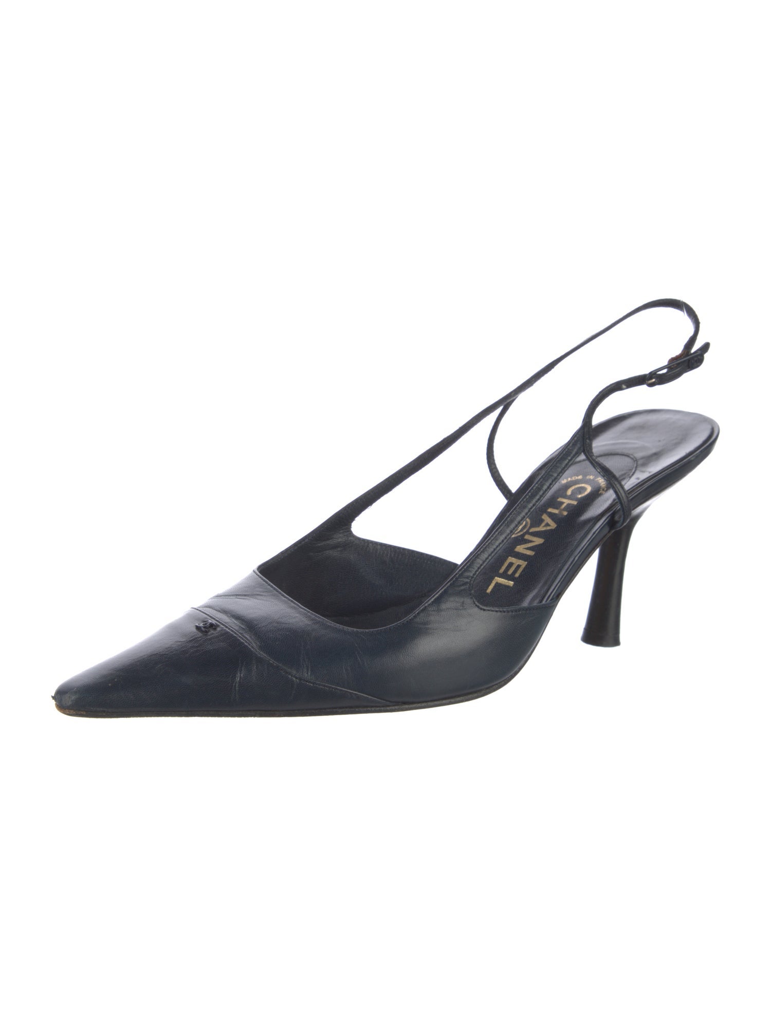 Chanel Interlocking CC Logo Leather Slingback Pumps