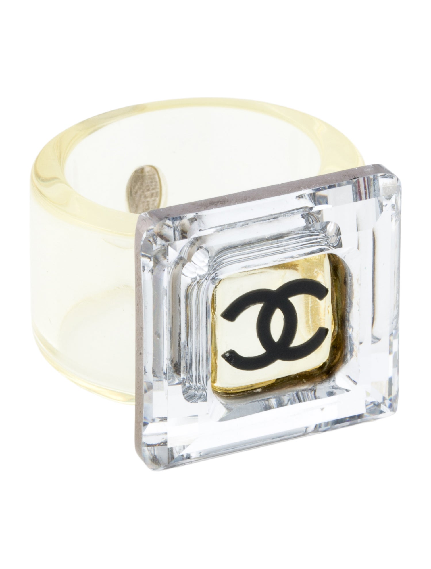 Chanel Lucite & Crystal CC Cocktail Ring