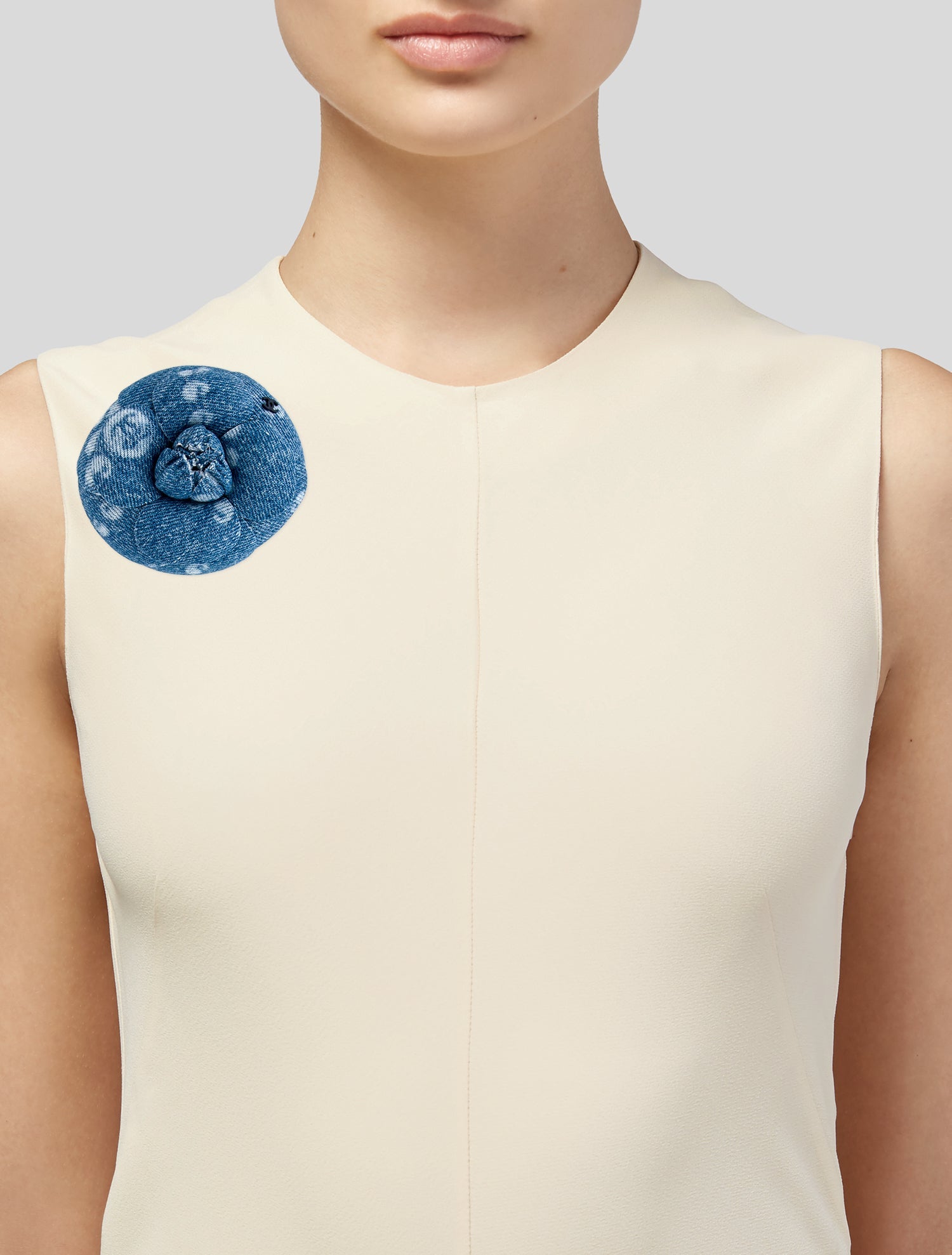 Chanel 2025 Denim CC Camellia Brooch