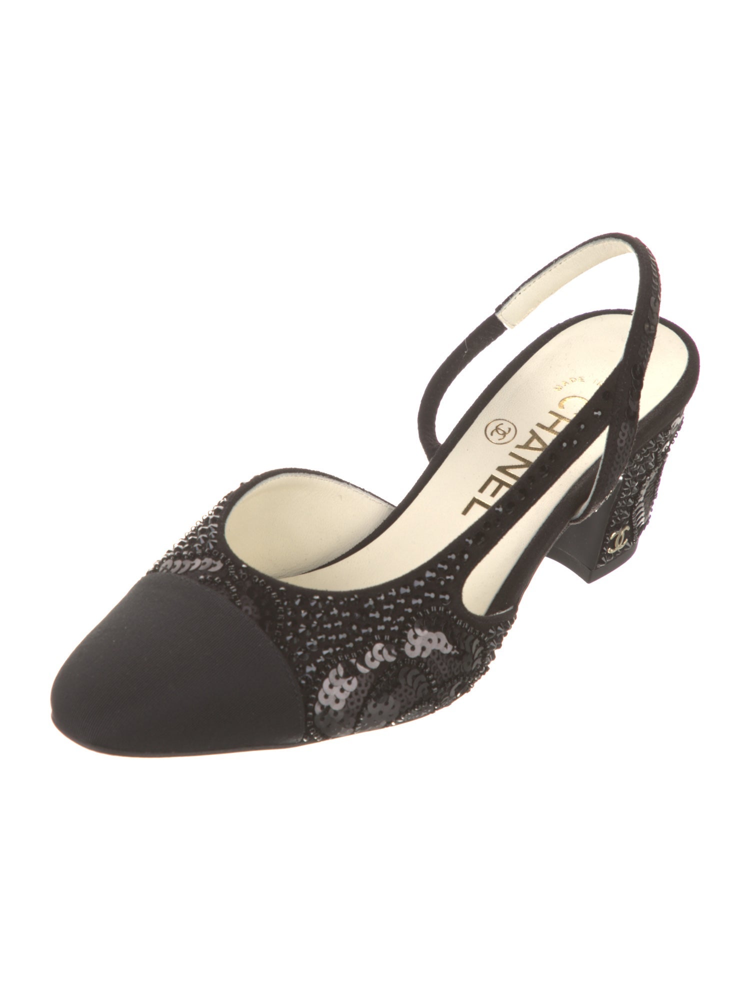 Chanel Interlocking CC Logo Suede Slingback Pumps