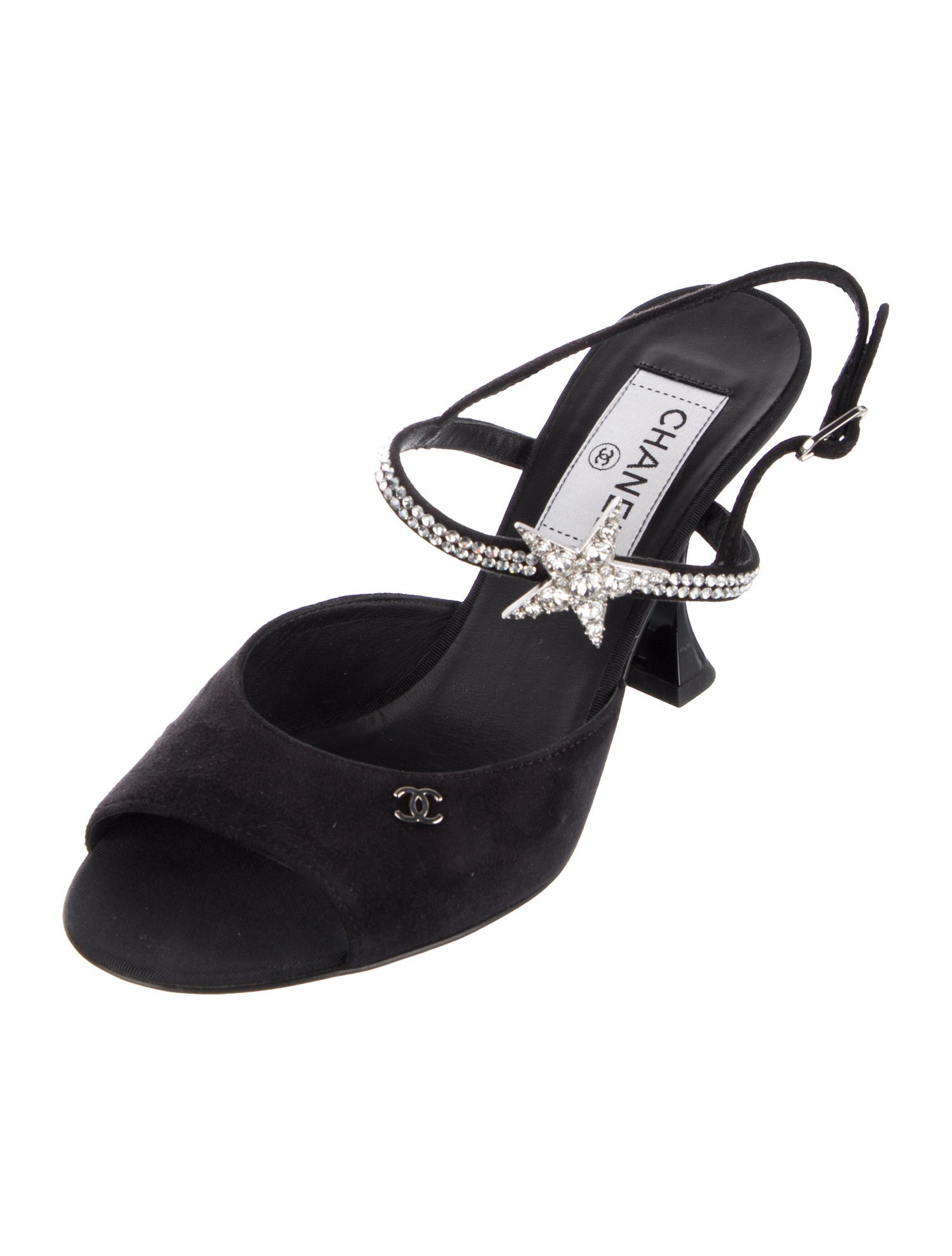 Chanel Interlocking CC Logo Suede Slingback Sandals