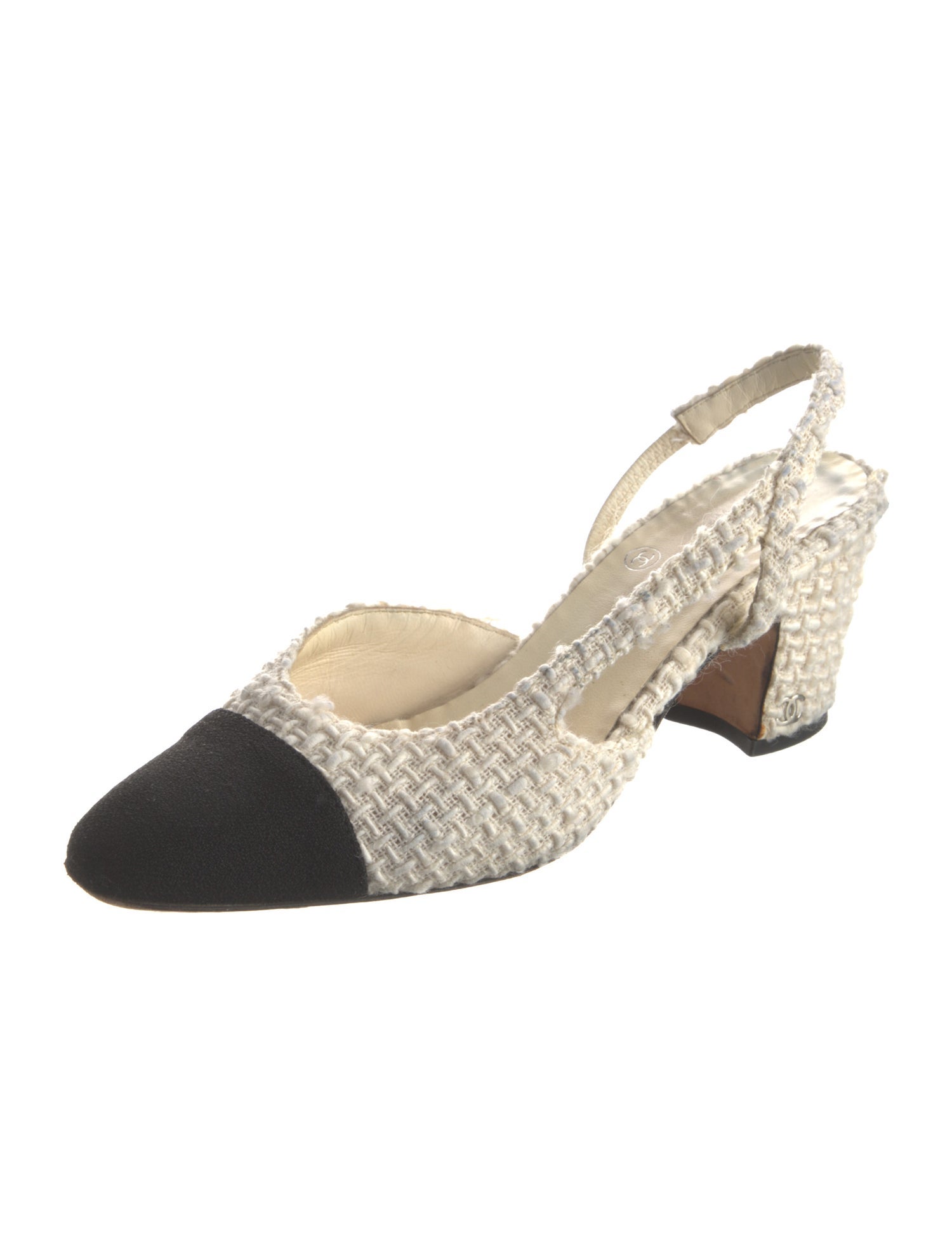Chanel Tweed Colorblock Pattern Slingback Pumps