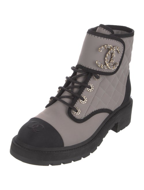 Chanel Interlocking CC Logo Chain-Link Accents Combat Boots