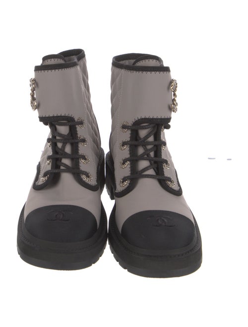 Chanel Interlocking CC Logo Chain-Link Accents Combat Boots