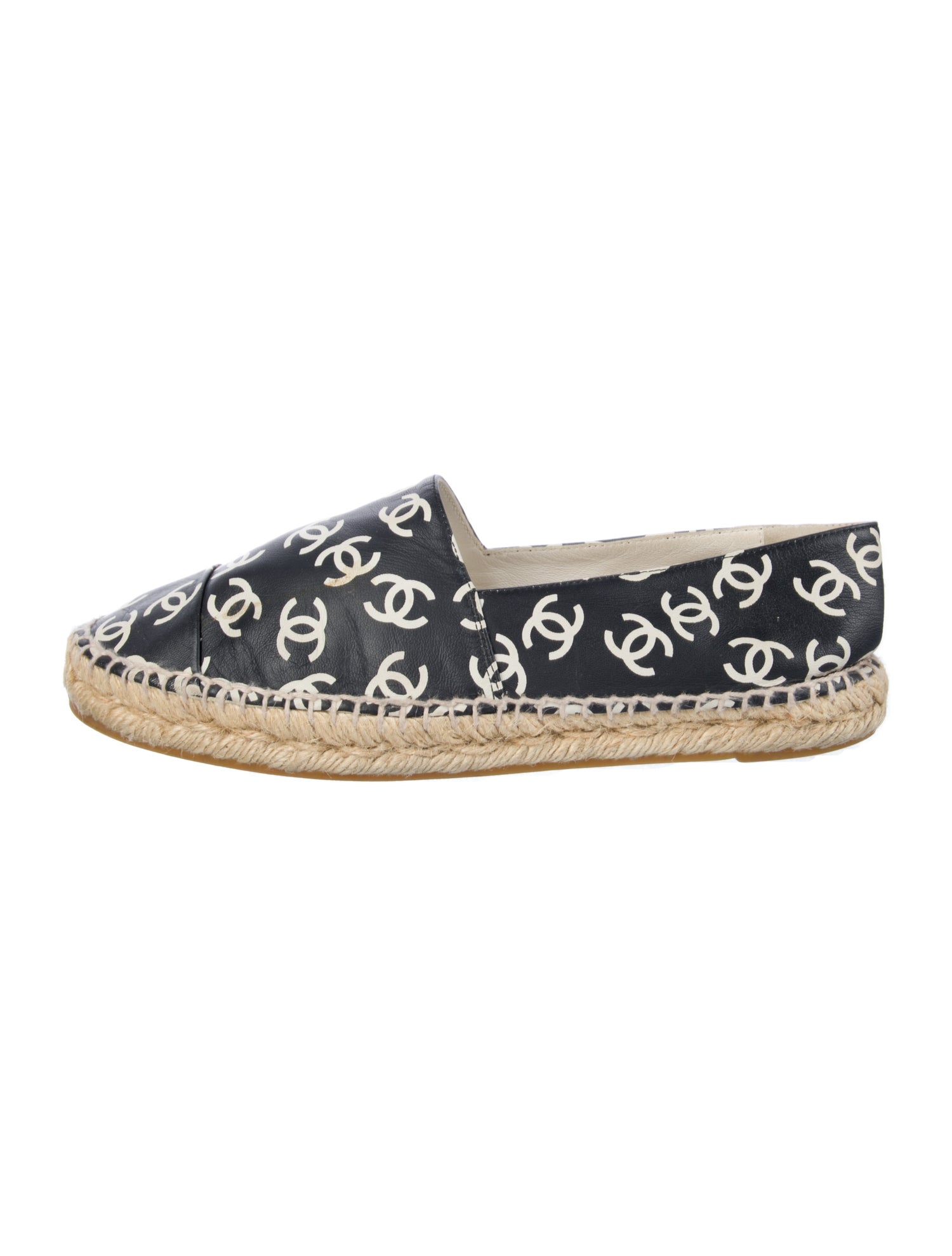 Chanel Interlocking CC Logo Leather Espadrilles