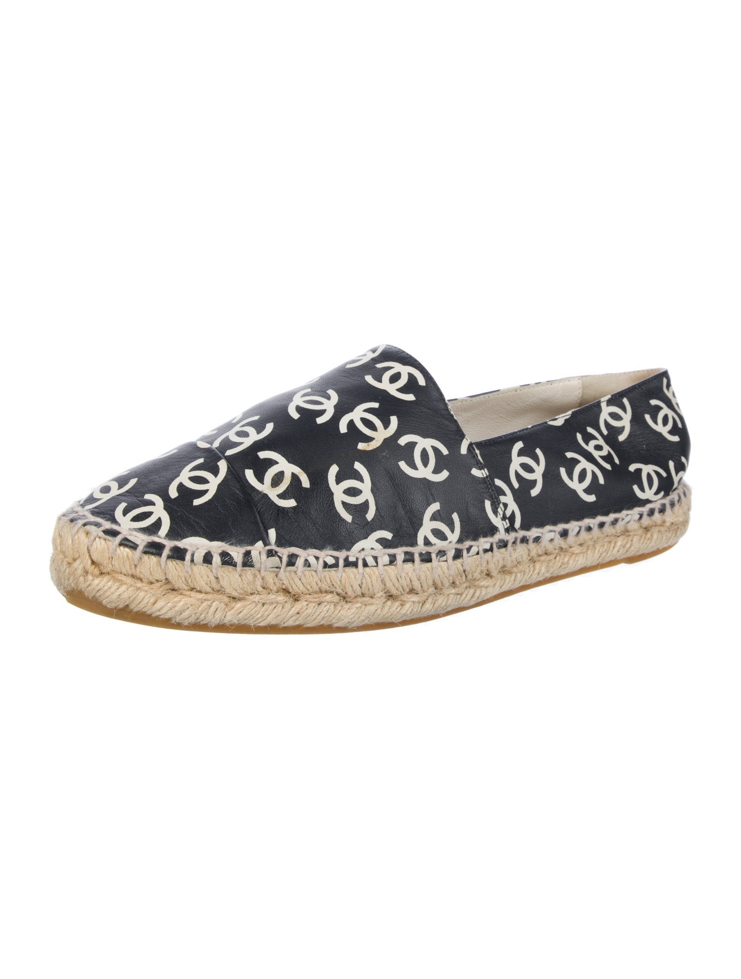 Chanel Interlocking CC Logo Leather Espadrilles
