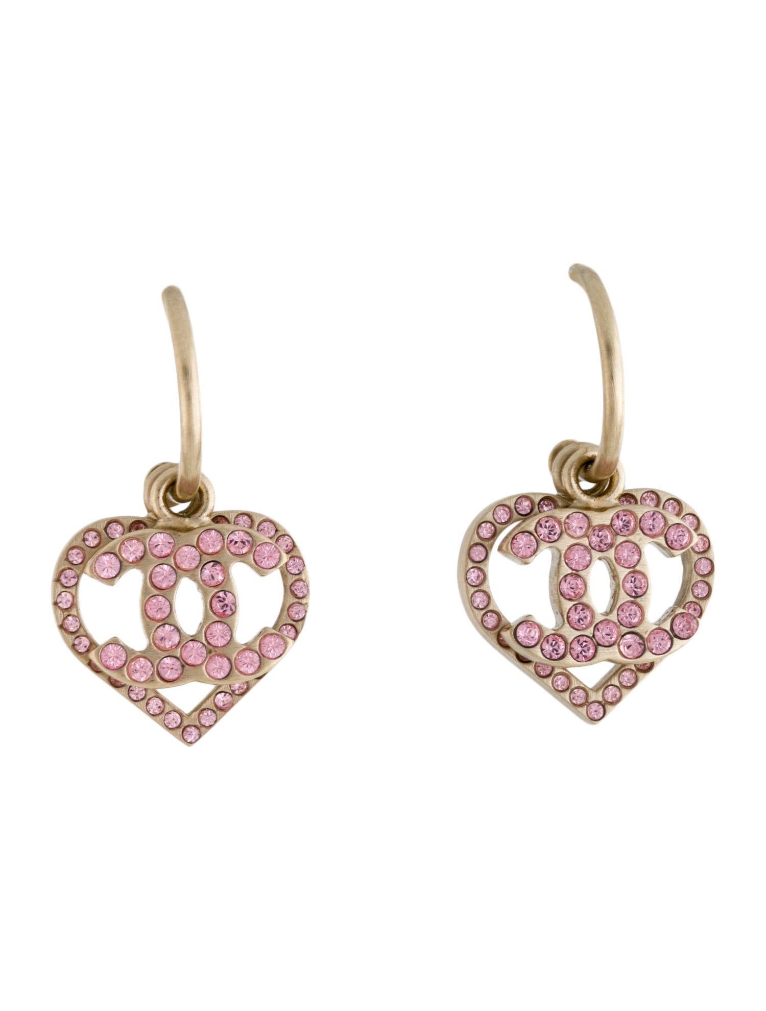 Chanel Strass CC Heart Drop Earrings