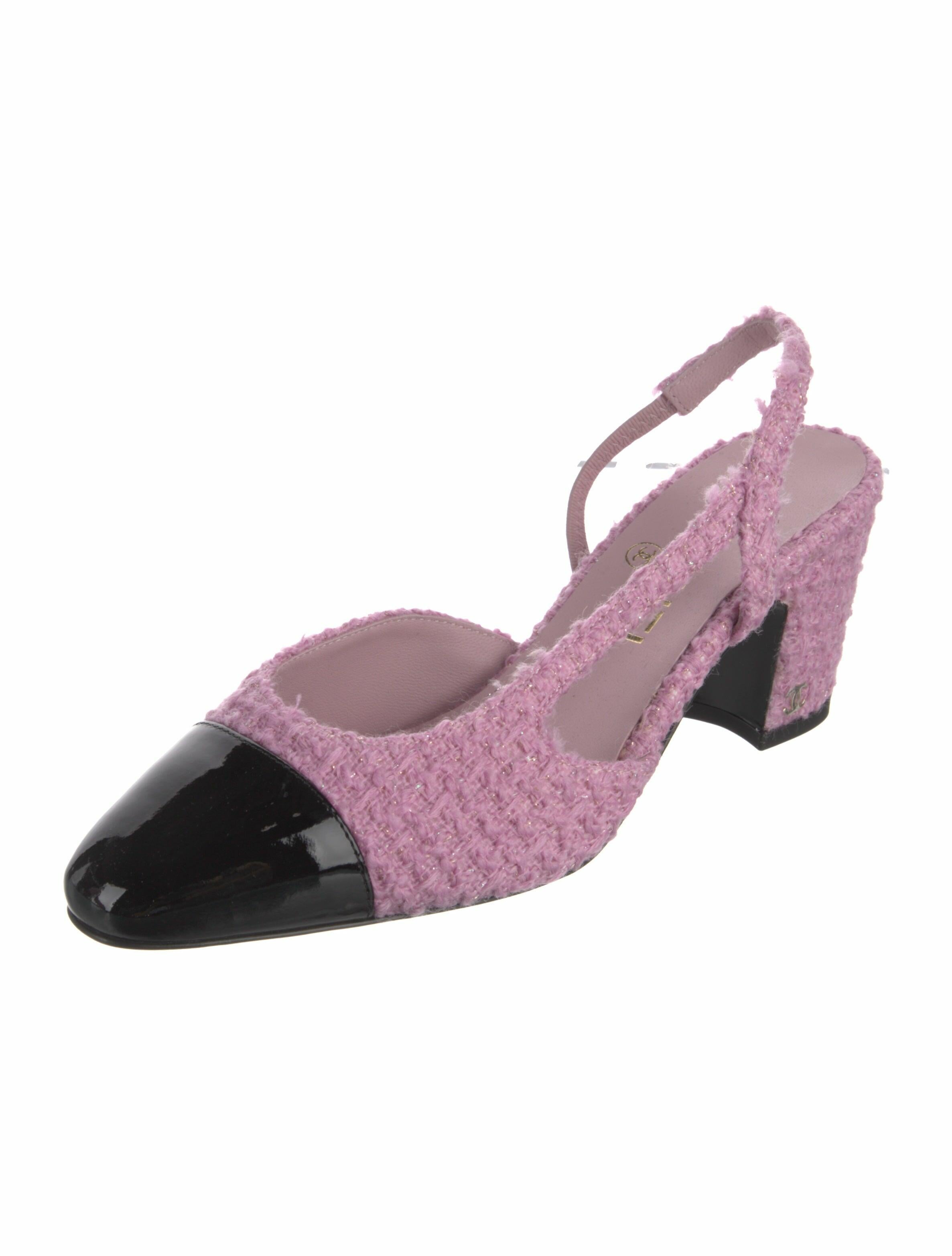 Chanel Interlocking CC Logo Tweed Slingback Pumps