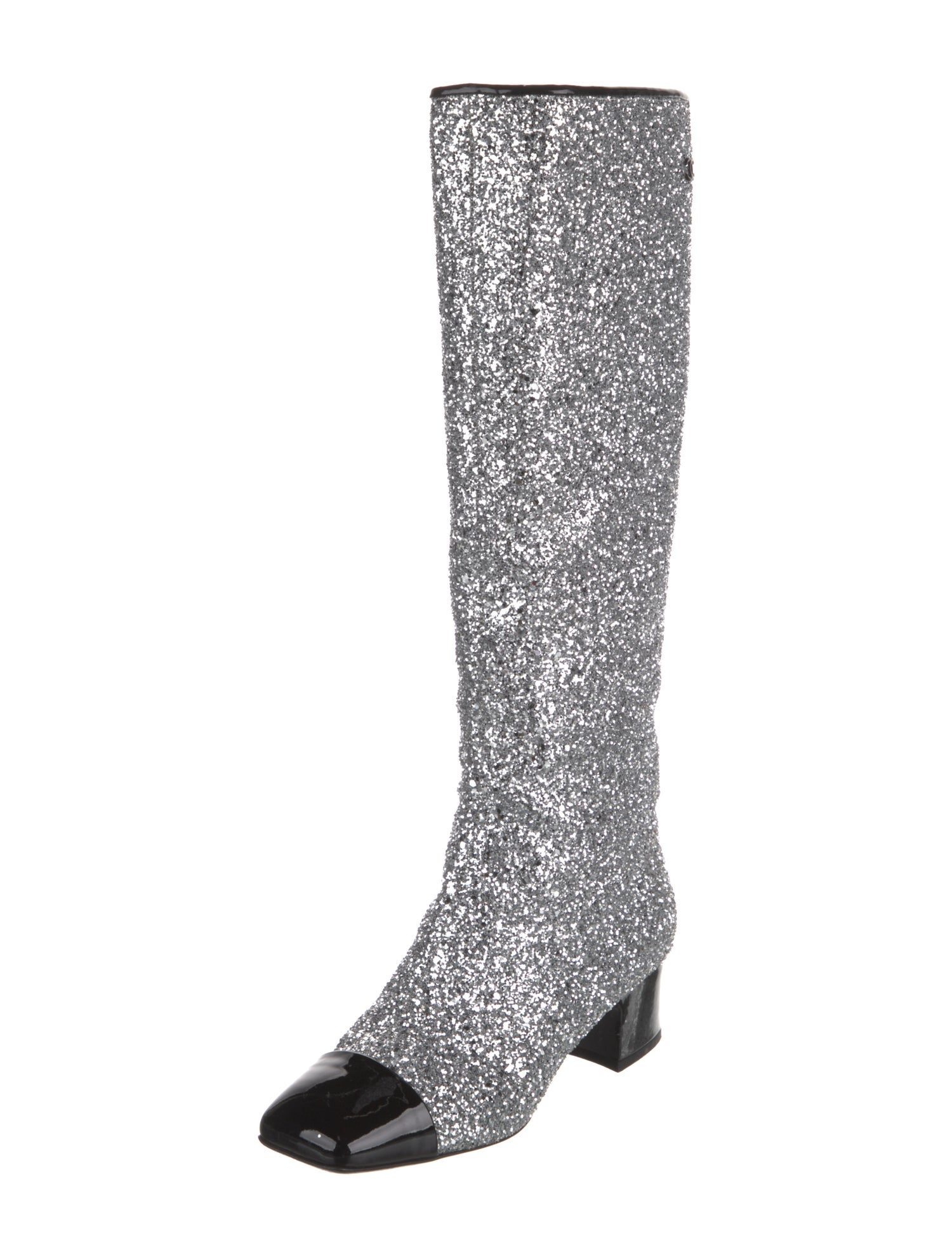 Chanel Interlocking CC Logo Glitter Riding Boots