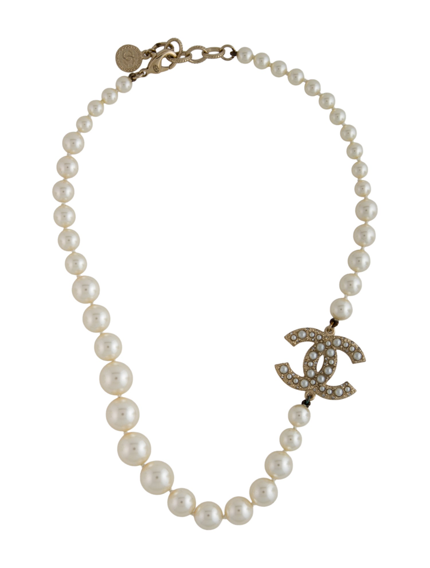 Chanel 2021 Faux Pearl & Strass CC Collar Necklace