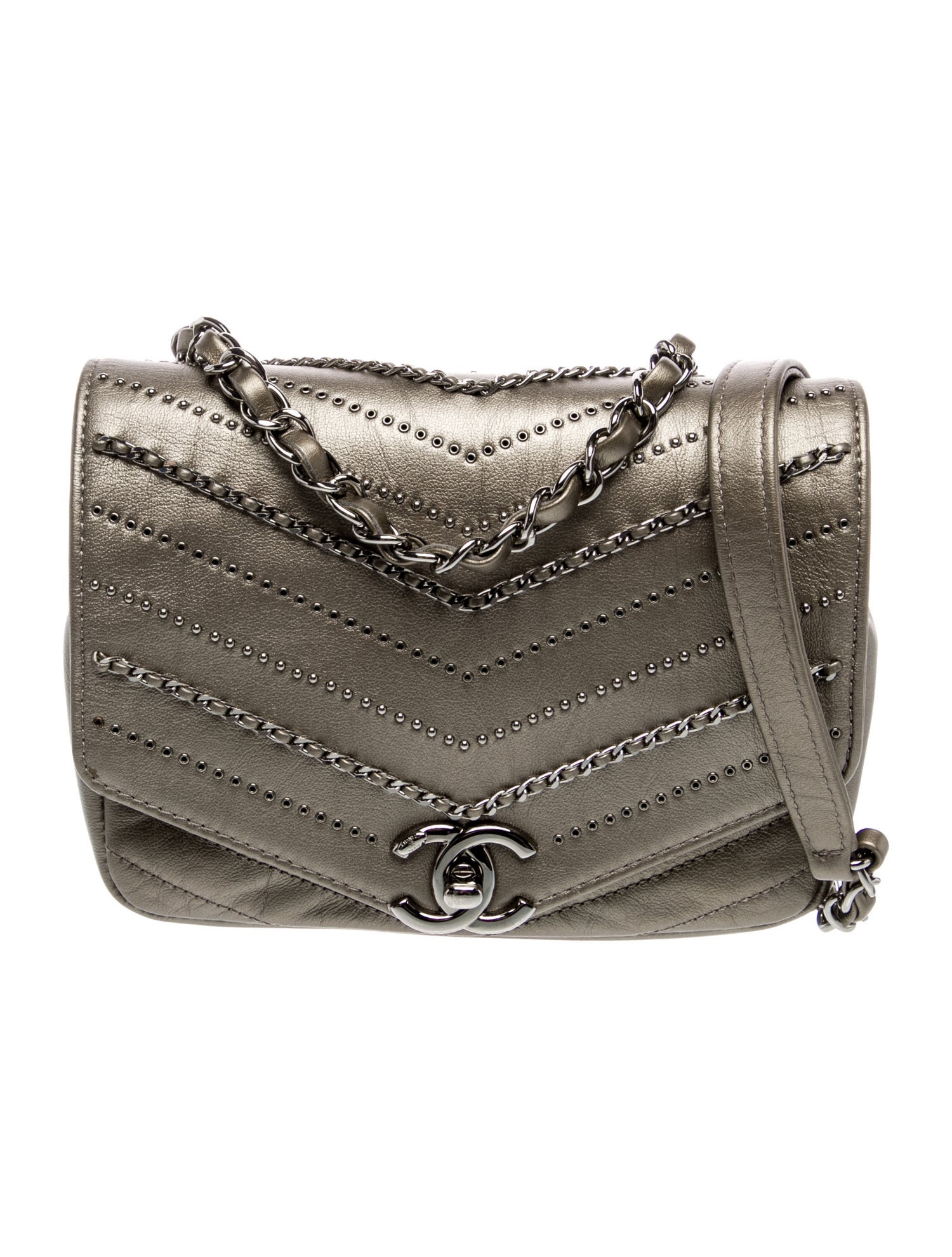 Chanel Mini Square Chain Sequins Chevron Flap Bag