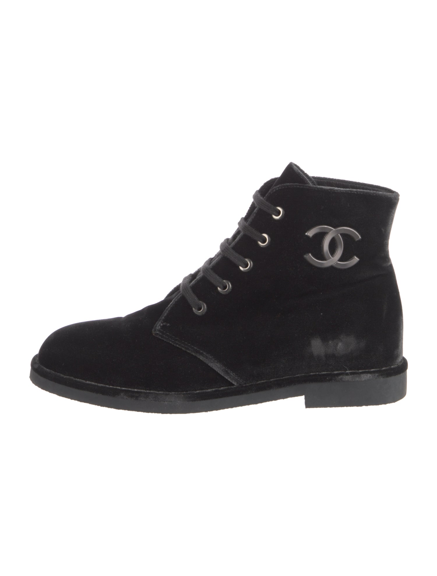 Chanel Interlocking CC Logo Velvet Lace-Up Boots