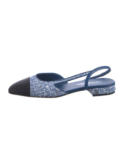 Chanel Interlocking CC Logo Tweed Slingback Flats