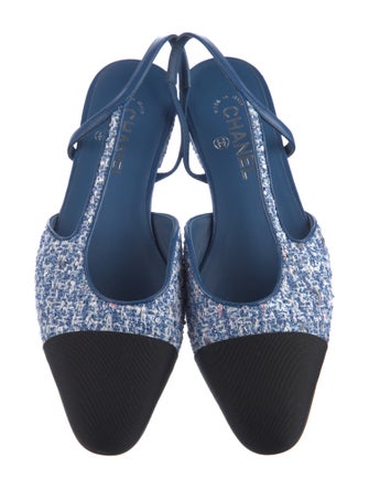 Chanel Interlocking CC Logo Tweed Slingback Flats