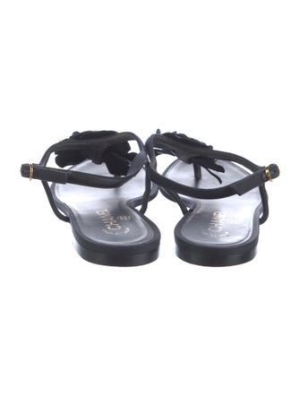 Chanel Interlocking CC Logo Leather Trim Embellishment T-Strap Sandals