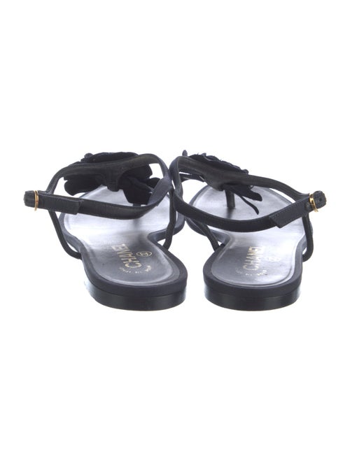 Chanel Interlocking CC Logo Leather Trim Embellishment T-Strap Sandals