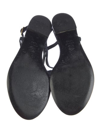 Chanel Interlocking CC Logo Leather Trim Embellishment T-Strap Sandals