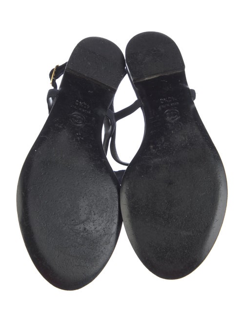 Chanel Interlocking CC Logo Leather Trim Embellishment T-Strap Sandals