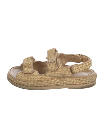 Chanel Interlocking CC Logo Raffia Espadrilles