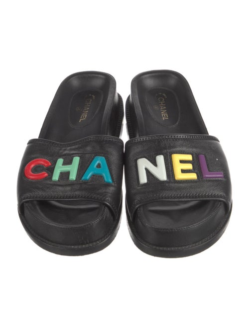 Chanel Lambskin Graphic Print Slides
