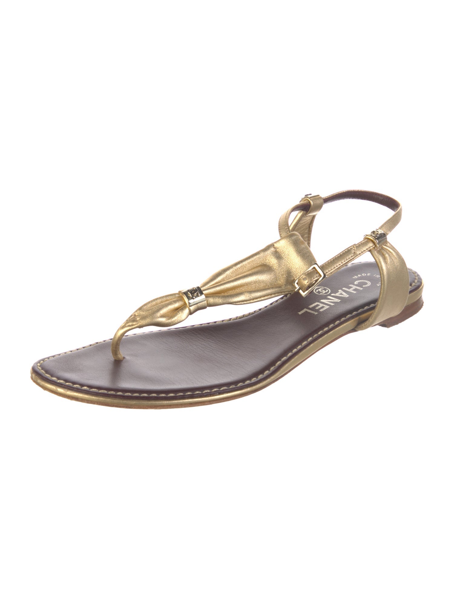 Chanel Interlocking CC Logo Leather Slingback Sandals